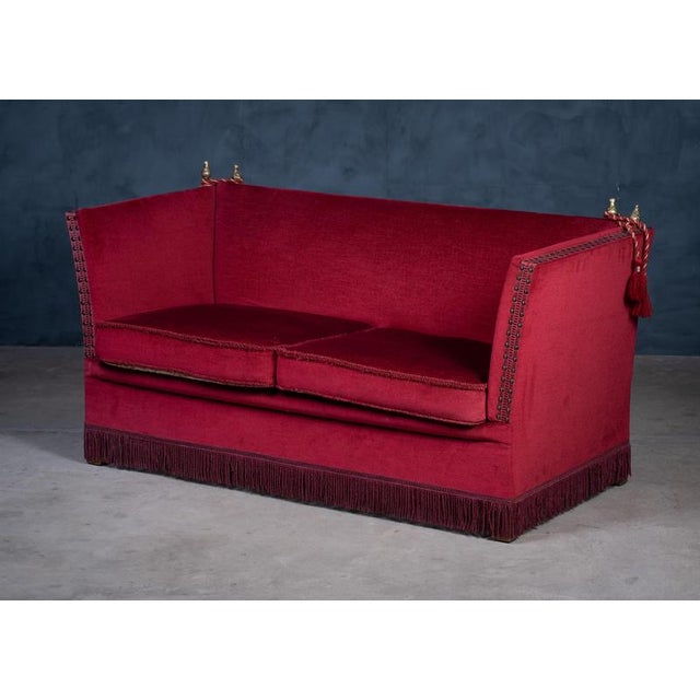 Vintage Red Velvet Knole Sofa with Floral Cushions, 1950s For Sale - Image 3 of 13