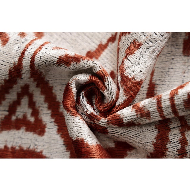 Luxury Handwoven Silk Velvet Ikat Pillow 20x20 Inch – Rust & Ivory For Sale In San Francisco - Image 6 of 8