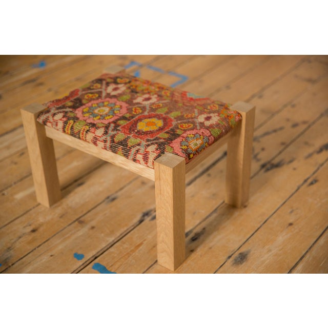 Mid-Century Modern Reclaimed Antique Rug Fragment Footstool For Sale - Image 3 of 8