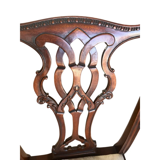 Early 20th Century Thomasville Chippendale Style Mahogany Claw and Ball Armchair Set of Two For Sale - Image 9 of 12