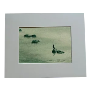 Original Matted Watercolor “Bird on a Rock”