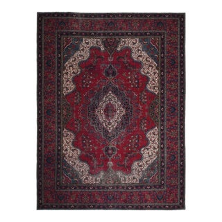 1970s Vintage Persian Handmade Wool 9x12 Red Area Rug For Sale