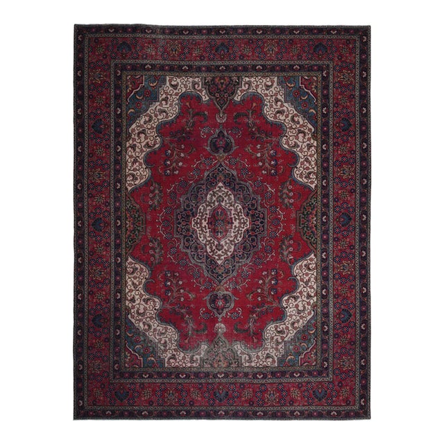 1970s Vintage Persian Handmade Wool 9x12 Red Area Rug For Sale