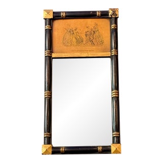 Antique Victorian Mirror Godey Fashion Print 1847-Black Gold Frame-Wall-Eastlake For Sale