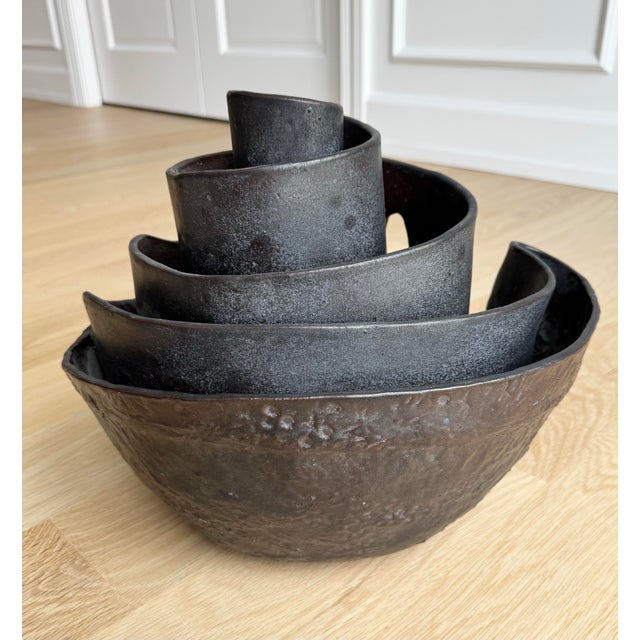 Charcoal Monumental 1970s Brutalist Signed Studio Pottery Spiral Sculpture / Vessel / Vase For Sale - Image 8 of 13