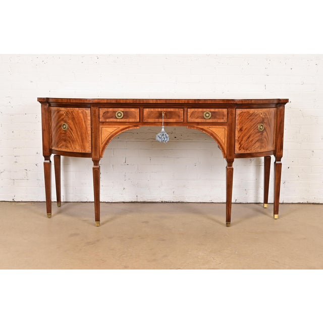 Baker Furniture Stately Homes Sheraton Bow Front Inlaid Mahogany Sideboard For Sale - Image 15 of 15