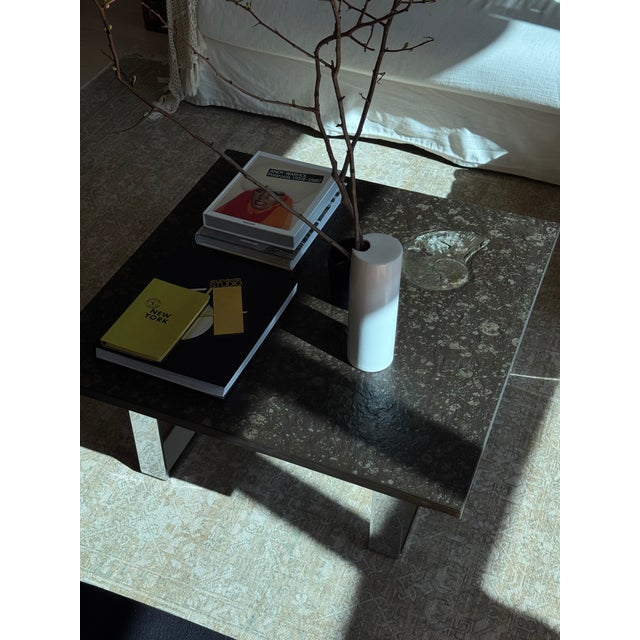 Metal 1970s Swabian Oil Shale & Chrome Coffee Table | 10" Ammonite Fossil | Original West German Provenance For Sale - Image 7 of 10