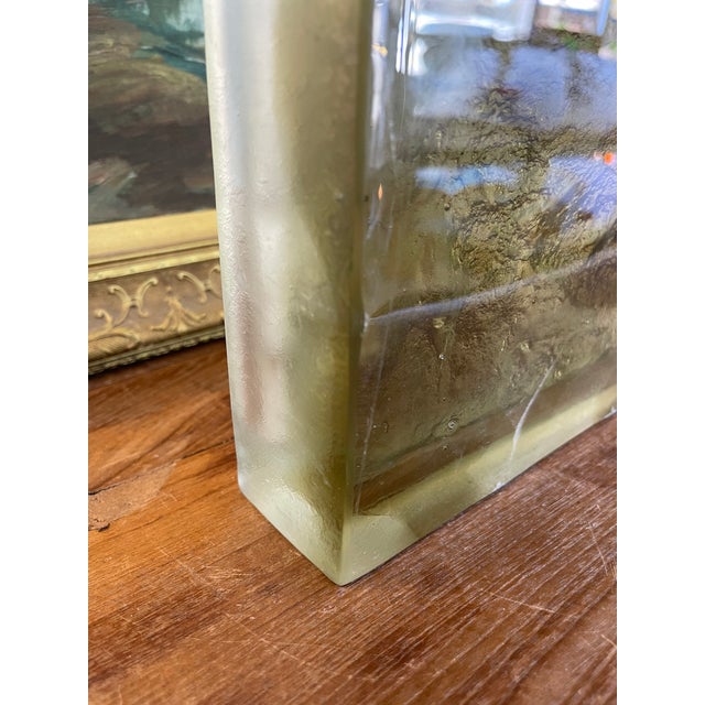 1970s Vintage Brutalist Style Cast Glass Block Sculpture With Textured Relief Surface For Sale - Image 5 of 10