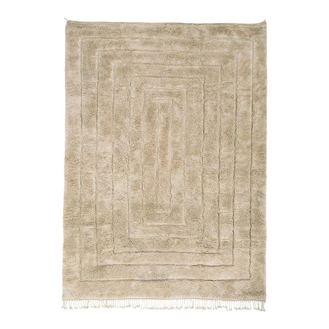 Concentric Frame Geometric Hand-Knotted Moroccan Wool Rug | 11'7" X 8'6" | One of a Kind For Sale