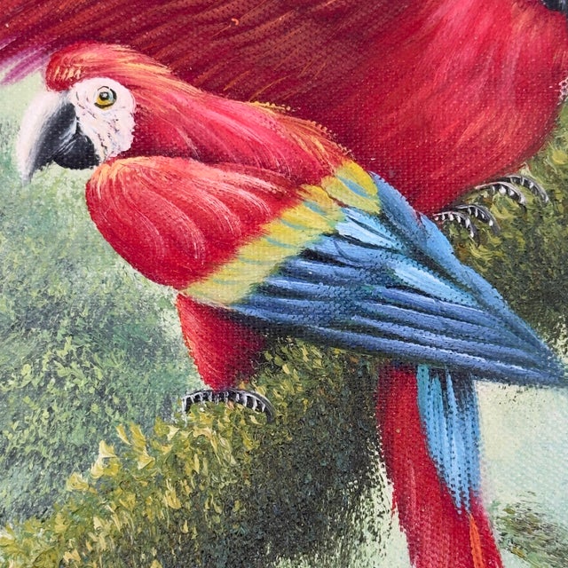 Scarlet Tropical Scarlet Macaw Parrot Painting on Canvas - Signed For Sale - Image 8 of 12