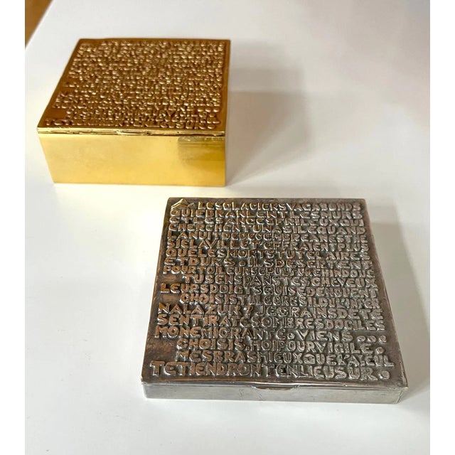 Silvered Bronze Box with Relief Cast Poem by Line Vautrin For Sale In Atlanta - Image 6 of 13