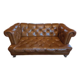 Iconic Vintage Cocheo Brothers Chesterfield Tufted Leather Loveseat Sofa For Sale