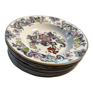 Late 19th Century Francis Morley & Co. Vintage Transferware Rimmed Bowls. "Aurora" Pattern. Charcoal/Red. Set of 8. For Sale