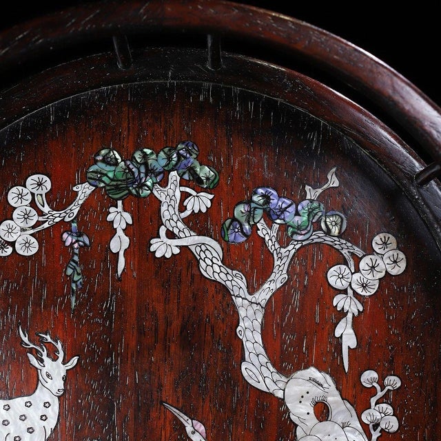 Black Zitan Wood Round Tray Inlaid With Mother-of-Pearl For Sale - Image 8 of 10