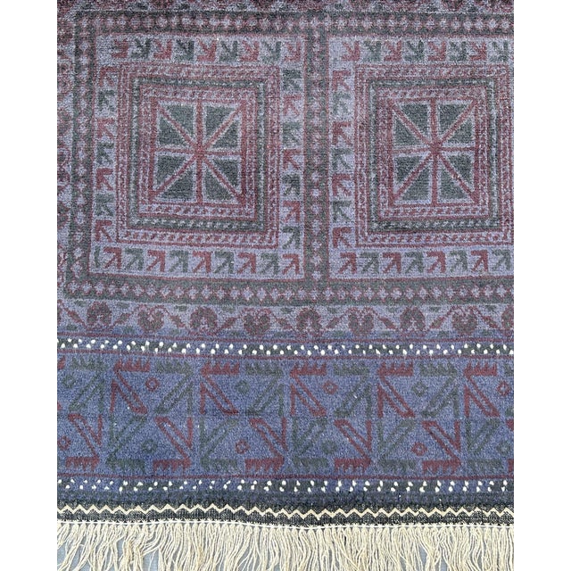 1980s Afghan Baluch Hand-Knotted Wool Rug, Indigo Panel Grid, 9'9" X 6'2" For Sale - Image 5 of 13
