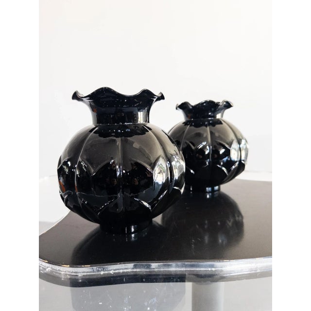 Art Deco Black Glass Vase by Edvin Ollers for Elme Glasbruk, Sweden, 1920s-1930s For Sale - Image 3 of 8