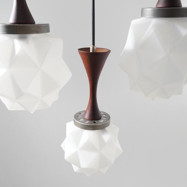 5-Pendant Chandelier in Glass, Metal, and Teak from Reggiani, 1960s For Sale - Image 10 of 15