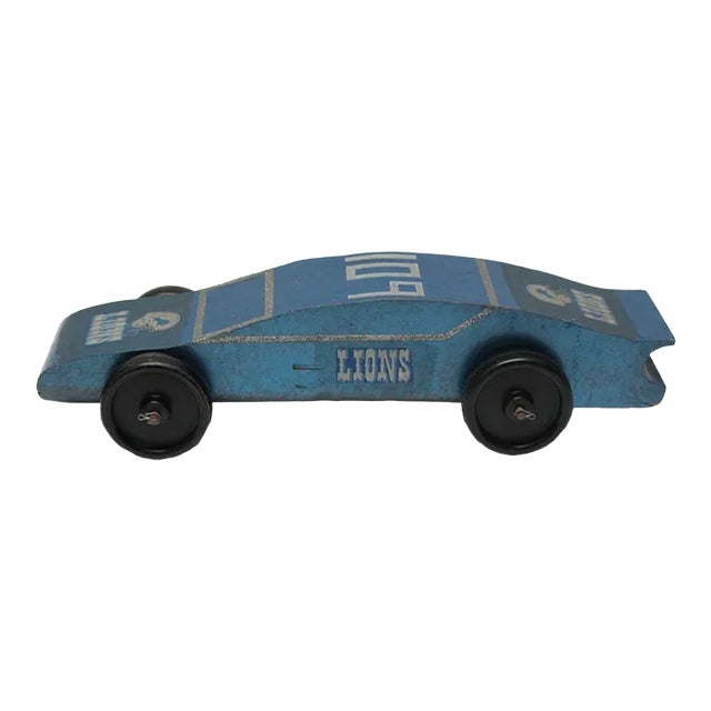 Vintage Hand-Crafted Wooden Model Car With Detriot Lions Graphics For Sale