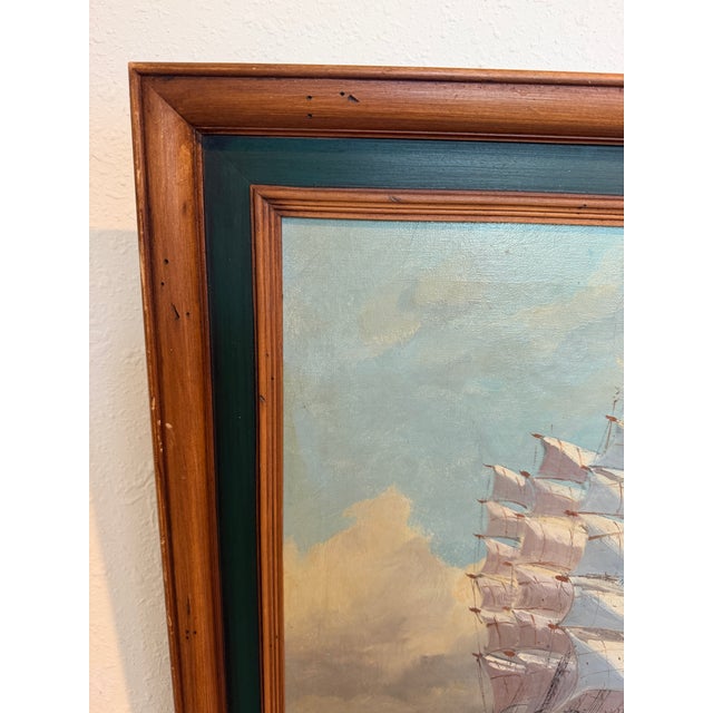 Vintage Tall Ship Oil Painting on Canvas Signed Framed Clipper Marine Seascape For Sale - Image 10 of 13