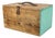 Antique Wooden Tool Chest With Leather Handle and Turquoise Paint For Sale