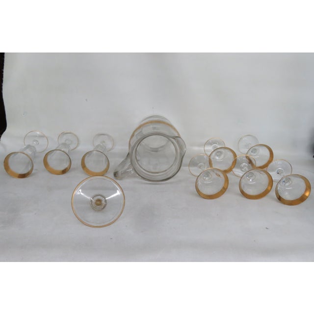 Tiffin Franciscan Gold Embossed Pitcher and 8 Paneled Optic Glass Goblets 4210b For Sale - Image 11 of 12