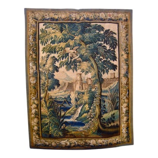 18th Century French Aubusson Verdure Tapestry a Fortress and Two Birds For Sale