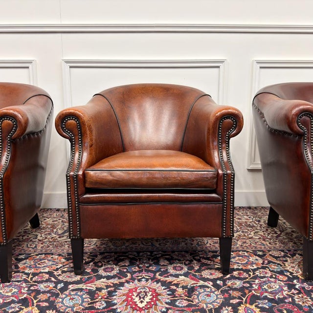 Animal Skin English Sheepskin Leather Chairs, Set of 3 For Sale - Image 7 of 15