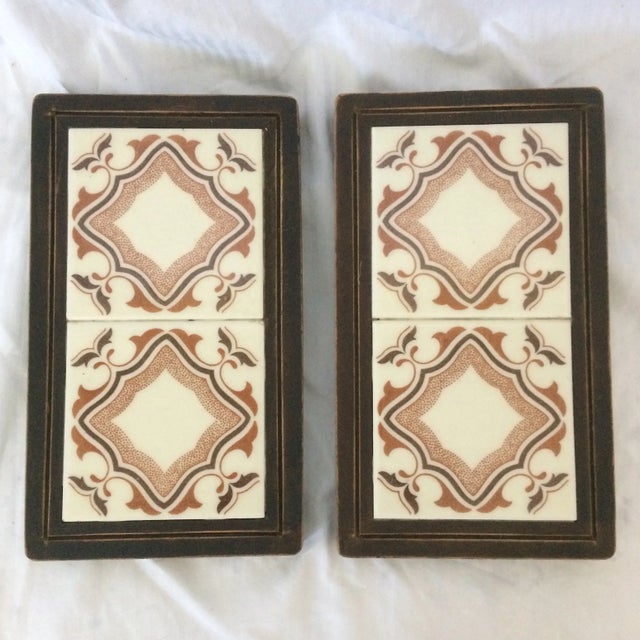 Vintage 70’s Arts and Crafts Brown Mexican Tile Trivets - Pair For Sale - Image 13 of 13