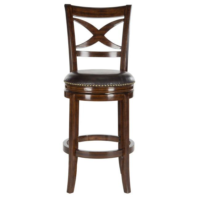 Studded Swivel Barstool in Espresso & Brown For Sale In New York - Image 6 of 6