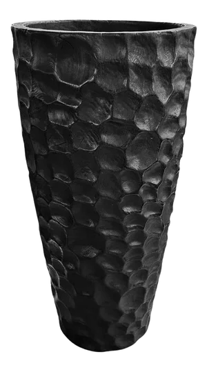 Large Sculptural Mango Wood Vase With Hand-Hewn Detailing, Burnt Finish