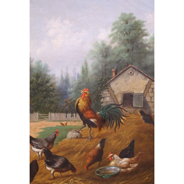 Green 19th Century English Farmyard Oil on Canvas Painting Signed Howard Hill For Sale - Image 8 of 11