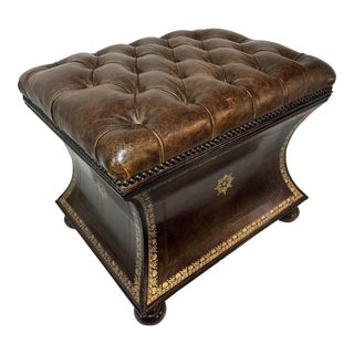 Late 20th Century Maitland-Smith Tufted Brown Leather Library Storage Ottoman For Sale