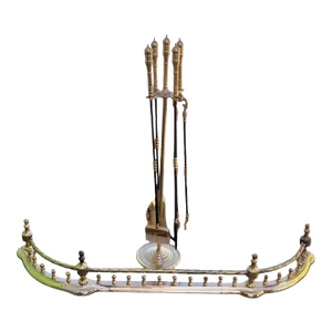 Vintage Brass Black Traditional Fireplace Guard With 5 Piece Poker Accessories- a Set 6