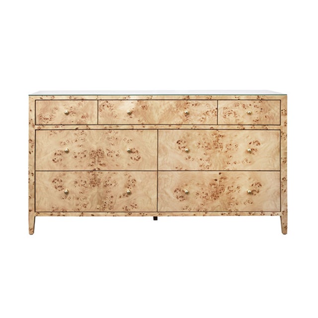 Matthew Izzo Home Carnegie Burlwood Seven Drawer Chest With Brass Knobs For Sale - Image 9 of 9