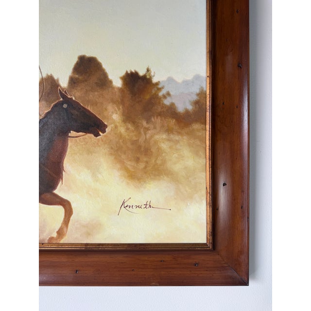 Vintage Kenneth Rustic Western Cowboy Oil on Canvas Painting – Framed For Sale - Image 13 of 15