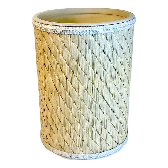 1960s Vintage Boho Chic Coastal Raffia Wrapped Wastebasket. For Sale