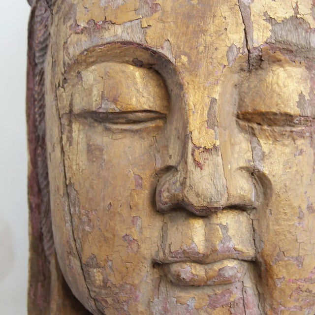 Antique Asian Wood Quan Yin Head For Sale - Image 4 of 6