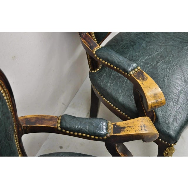 Wood Vintage French Louis XV Style Solid Wood Bronze Ormolu Arm Chairs - A Pair For Sale - Image 7 of 12