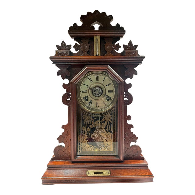 Ingraham “Pansy” Victorian Mantel Clock With Alarm & Thermometer Chairish