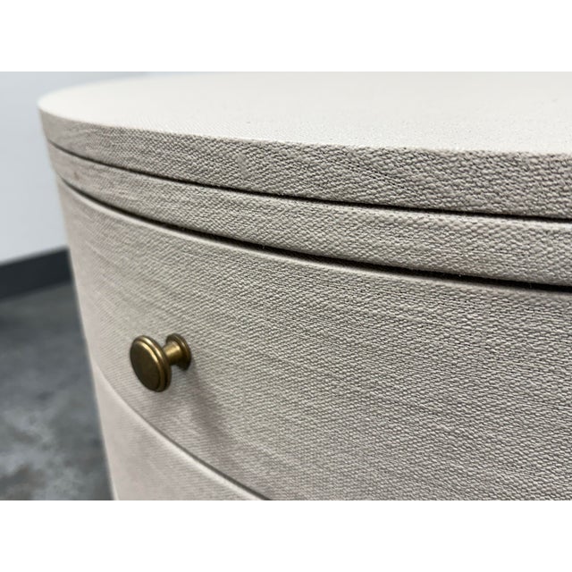 Kathy Kuo Beatrice Modern Classic Cream Painted Linen Oval Nightstand For Sale - Image 11 of 12