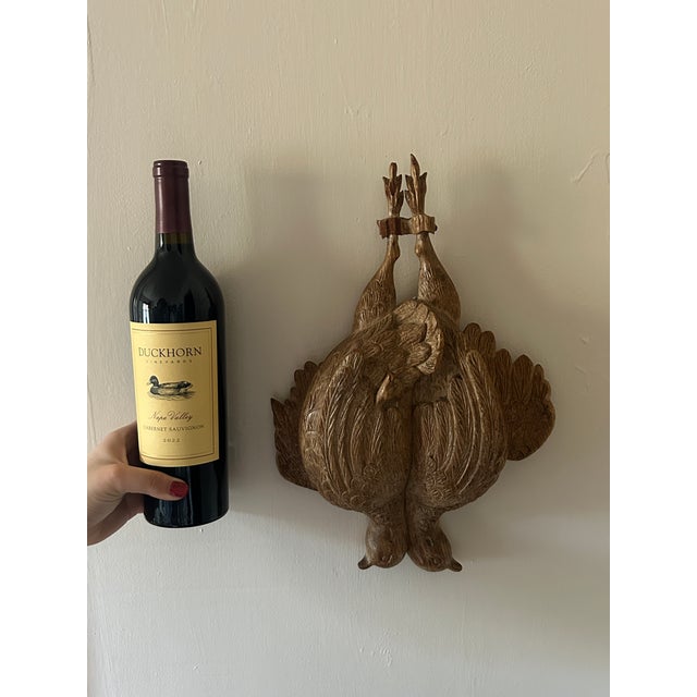 1950s French Carved Wood Game Pheasants Birds / Hunting Trophy / Folk Art Wall Sculpture For Sale - Image 5 of 9