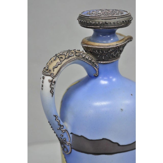 Antique Nippon Hand Painted Blue Halloween Pattern Porcelain Wine Jug W/ Cork For Sale - Image 14 of 18