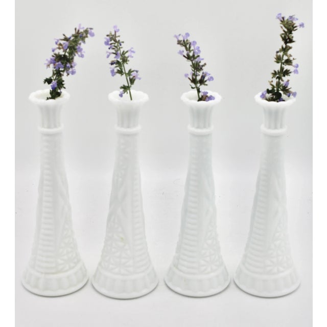 Vintage Farmhouse White Milk Glass Vases (4) For Sale - Image 9 of 10