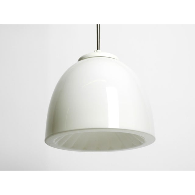 Beautiful large Mid Century Modern white high-glossy opal glass ceiling lamp. Beautiful minimalist design from the 1950s....