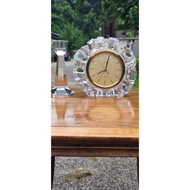 Contemporary Vintage Linden Crystal Quartz Desk Clock With Faceted Glass Case For Sale - Image 3 of 12