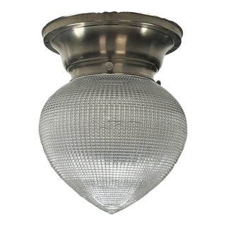 Clear Bullet Holophane on Satin Nickel Fitter Circa 1900 For Sale