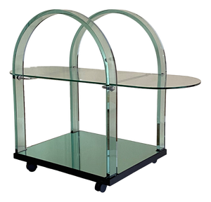 Curved Green Glass Bar Cart by Fiam, Italy, 1980s