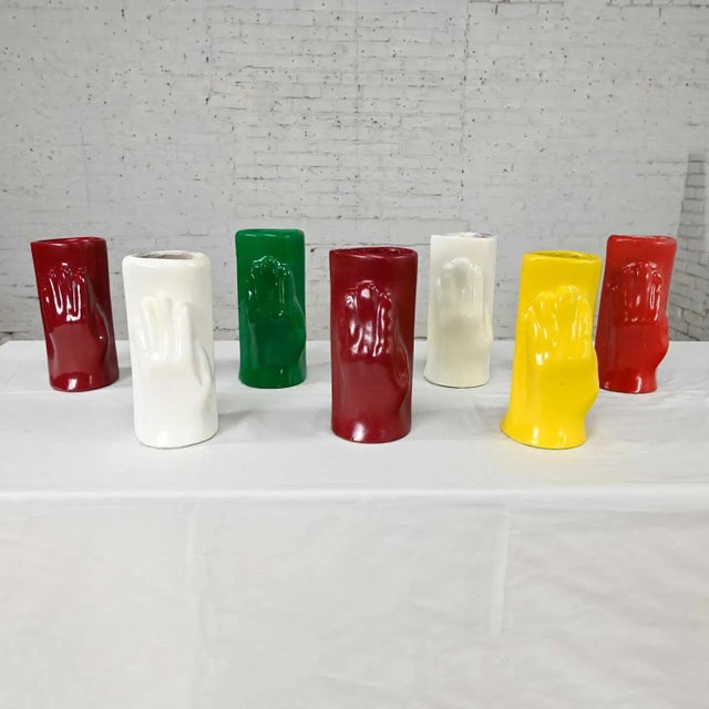 Folk Art Multi Color Molded Plastic or Acrylic Hand Vases Set of 7 For Sale - Image 13 of 13