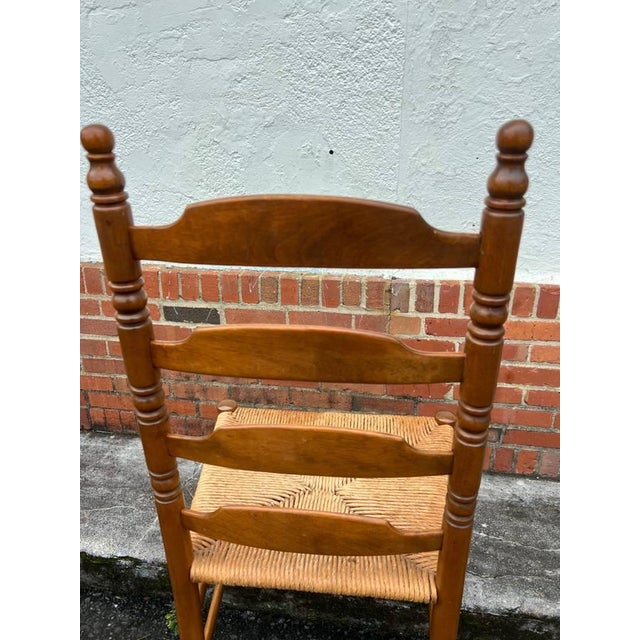 Vintage French Country Style High Ladder Back Maple Rush Seat Dining Chairs, 1960s - Set of 6. Possibly by Ethan Allen For Sale - Image 13 of 17