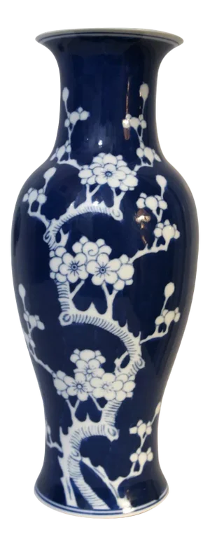 Cobalt Blue and White Vintage Prunus Balaster Form Vase